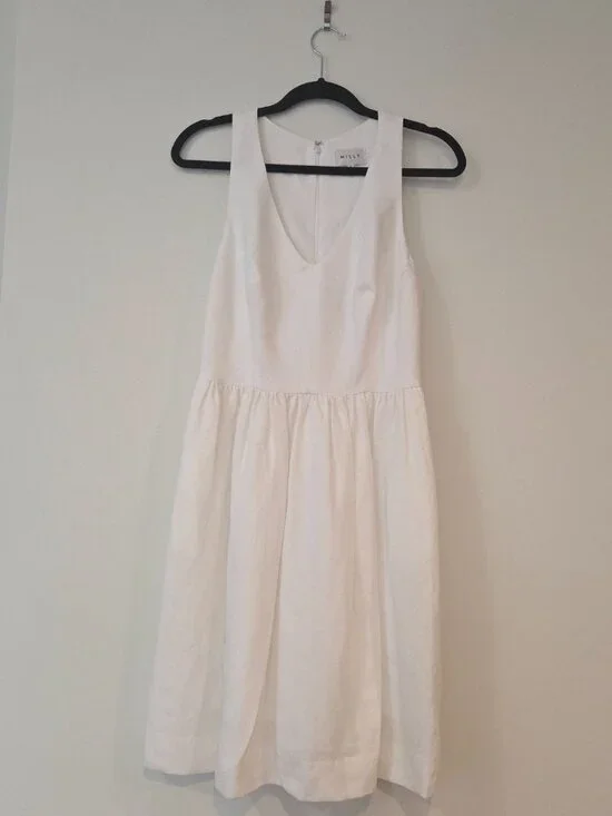 White Milly Dress NWOT | Linen Blend, Pockets, Boned Bodice, Made in USA Size 6 - Picture 6 of 11